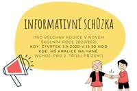 Informativní schůzka pro rodiče ve školním roce 2020/2021