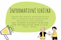 Informativní schůzka pro rodiče nově přijatých dětí pro školní rok 2020/2021